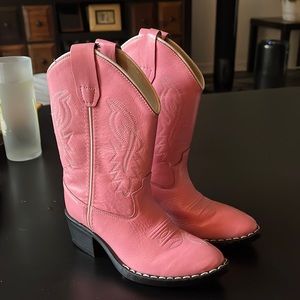 Old West Pink Learher Cowboy Boots size 11D like new!